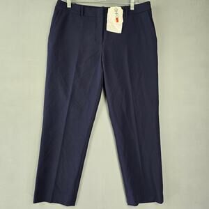 BHFO Womens Pants Size 10 Petite Blue Navy Stretch Flat Front Straight Trousers